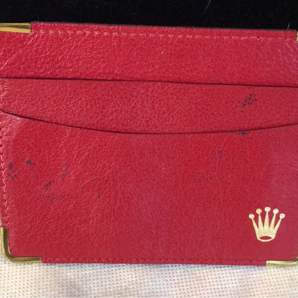 Rolex Red Leather Card Holder Gold Accents Collectible